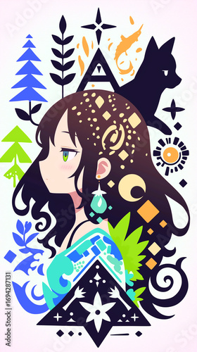 Wallpaper Mural 微笑む女性、イラスト、パッチワーク Torontodigital.ca