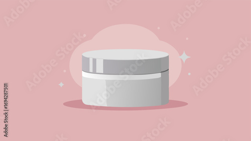 Elegant Eye Cream Jar A sleek rounded jar of eye cream with a shiny silver lid p on a soft pastel background with subtle sparkles to suggest luxury.