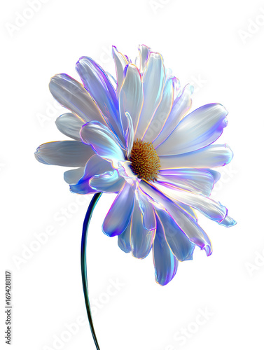 White Daisy with Neon Glowing Edges on Transparent Background