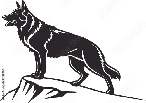 Majestic German Shepherd Silhouette Standing on Rock