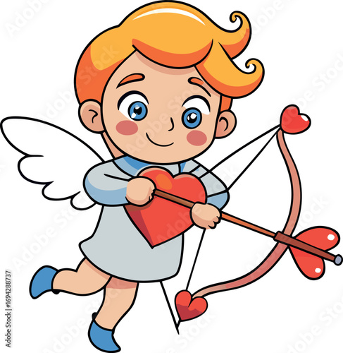 Adorable Cartoon Cupid with Bow and Arrow Spreading Love