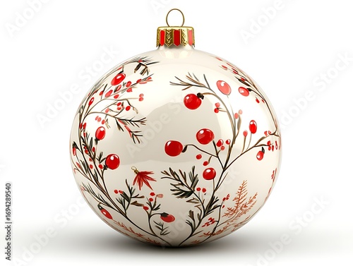 Wallpaper Mural A beautiful isolated Christmas ball ornament featuring a delicate red berry pattern, celebrating the winter holiday season Torontodigital.ca