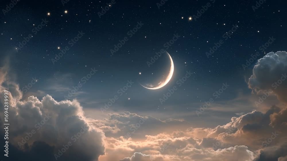 Vuelo hacia la luna creciente: una perspectiva onírica a través del cielo nocturno