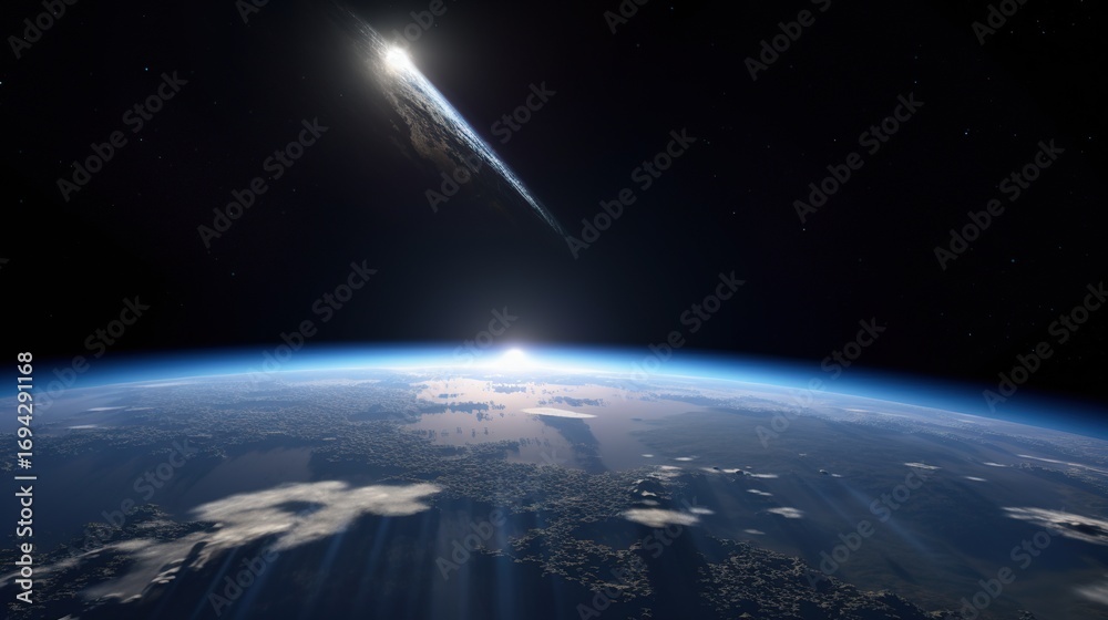 Fototapeta premium Space view of Earth with comet