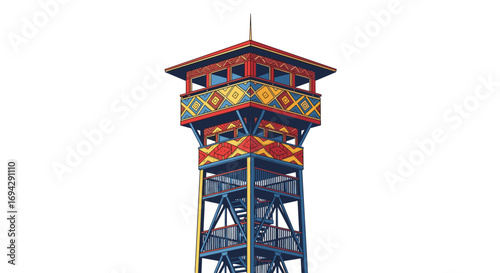 Detailed tower structure with intricate patterns and colors