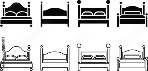 Furniture and Home Decor Icons Set - Bedroom and Household Furnishings.