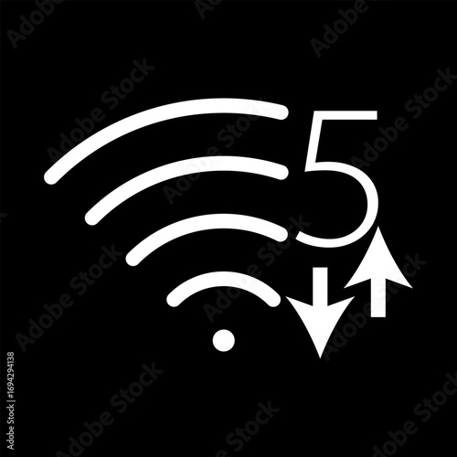 Wifi five G icon on black background