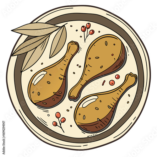 Filipino Adobo Chicken Vector Illustration. Perfect for: Filipino cuisine, food culture designs, restaurant graphics