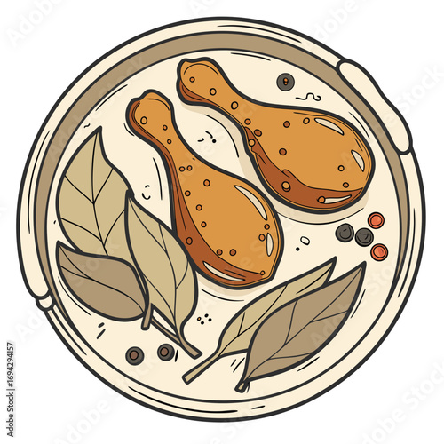 Filipino Adobo Chicken Vector Illustration. Perfect for: Filipino cuisine, food culture designs, restaurant graphics