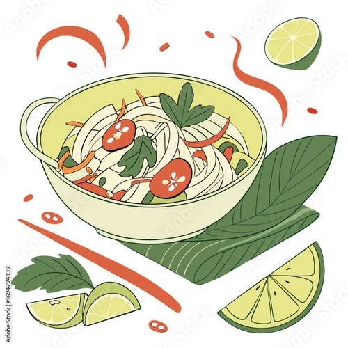 Hinava Vector Art – Traditional Kadazan Dusun Raw Fish Salad from Sabah Malaysia. Perfect for: Sabah food guides, Borneo culinary stories, healthy ceviche-style recipes, travel-food blogs