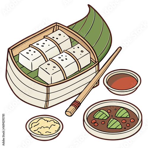 Brunei Ambuyat Traditional Dish Vector. Perfect for: Brunei cultural promotions, food tourism, authentic cookbooks, culinary branding, educational posters