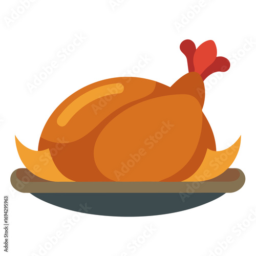 Minimalist roasted turkey on a platter vector illustration