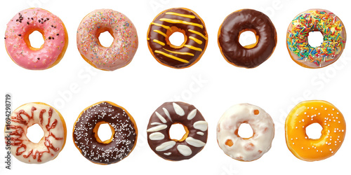 Assortment of Ten Decorated Donuts blur 45c0 isolated on a transparent background