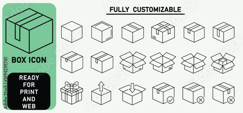 Collection of box icons showing different states and types