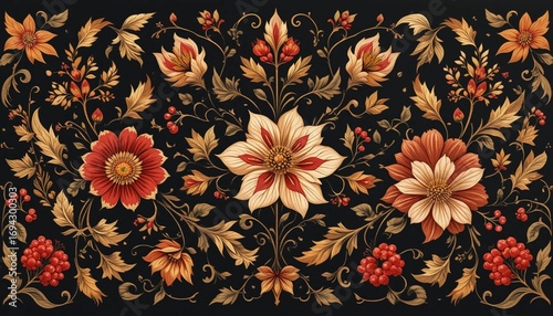 Traditional Russian Folk Art with Khokhloma Painting
