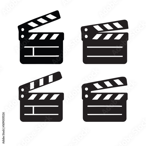 Clapper board icon set – Open and closed movie clapper vector illustration (EPS 10)