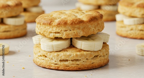 Freshly baked biscuit sandwiches with sliced banana filling culinary delight