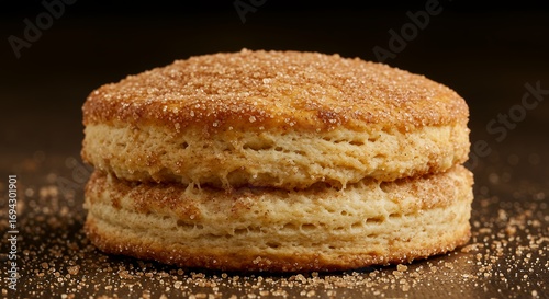Freshly baked biscuit with sugar crystals isolated on dark background
