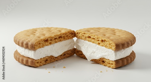 Two ice cream sandwiches on white background product photography