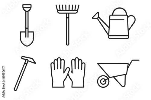 Minimalist line art of essential gardening tools for efficient plant care