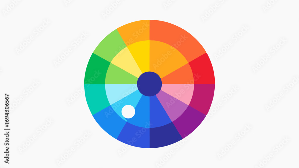 Obraz premium Color Wheel Interface An illustration of a vibrant color wheel with sliders underneath allowing users to select and adjust colors. Various shades radiate from the center showcasing