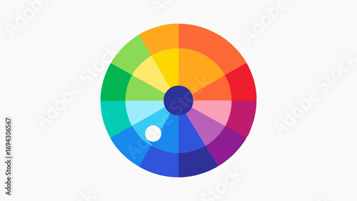 Color Wheel Interface An illustration of a vibrant color wheel with sliders underneath allowing users to select and adjust colors. Various shades radiate from the center showcasing