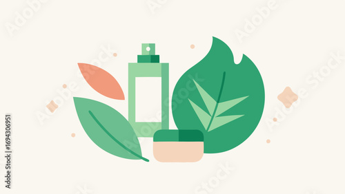 EcoFriendly Packaging An artistic representation of an ecofriendly product package labeled with a leaf motif emphasizing the sustainable aspect of skincare with collagen and