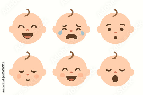 Cute baby faces expressing different emotions: happy, sad, surprised