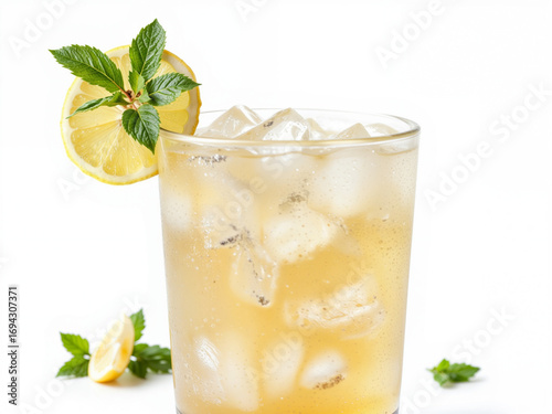 Long Island Iced Tea Refreshing iced lemonade with mint leaves and lemon slice  