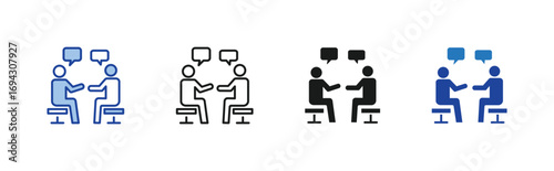 Consulting icon set containing line, blue and glyph style vector icons