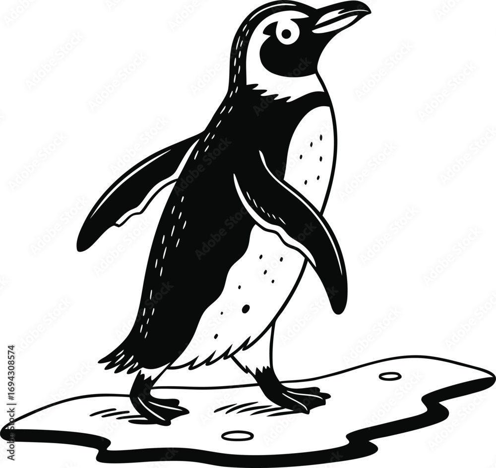 Fototapeta premium Cartoon Penguin Silhouette Vector, Cute Black Penguin Illustration, Minimal Wildlife Penguin vector, Funny Arctic Bird Outline