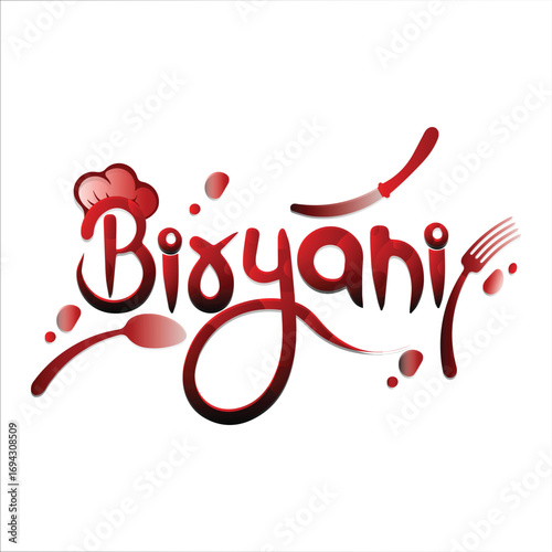 biryani chef cap typography Kitchen equipment victor red Biryani png text effect