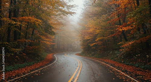 Fototapeta Naklejka Na Ścianę i Meble -  Autumn Road in Fog