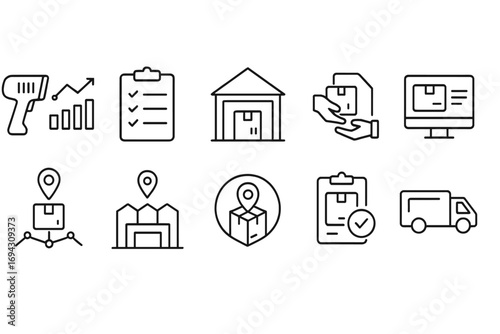 Logistics, delivery, and warehouse line icon set. shipping and supply chain icons
