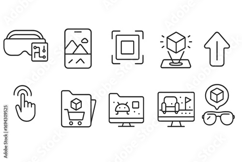 Metaverse outline icon set. virtual reality, 3d applications technology icons