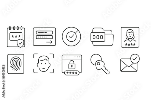Security and privacy icon set. linear icons for access, protection, authentication