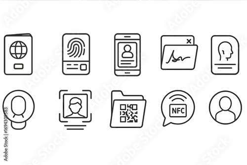 Identification, verification line icon set. security, authentication, personal id icons