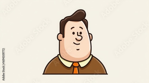 Friendly cartoon character with brown hair and orange tie illustration