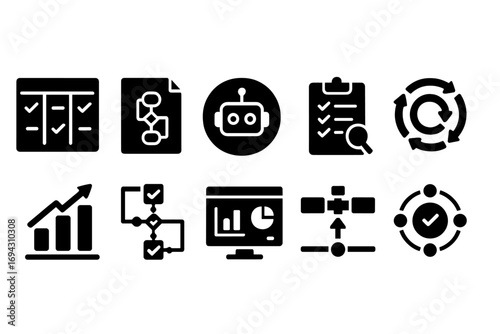 Workflow, business silhouette icon set. process, management, task, planning icons