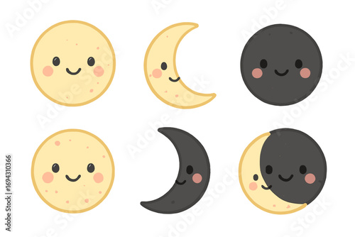 Cute faces on sun and moon cartoon illustration with day and night theme