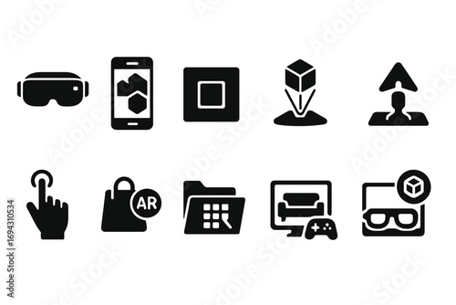 Technology, virtual reality silhouette icon set. gadgets, devices silhouette collection