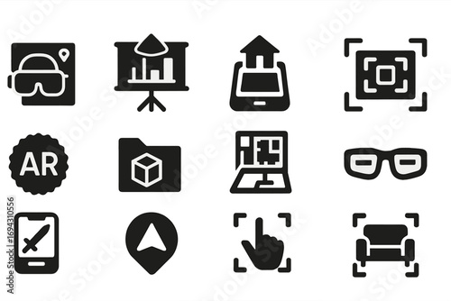 Virtual reality silhouette icon set. ar, digital technology, innovation symbols