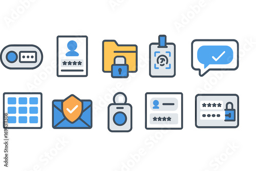 Security and privacy filled icon set for data protection and cybersecurity graphics