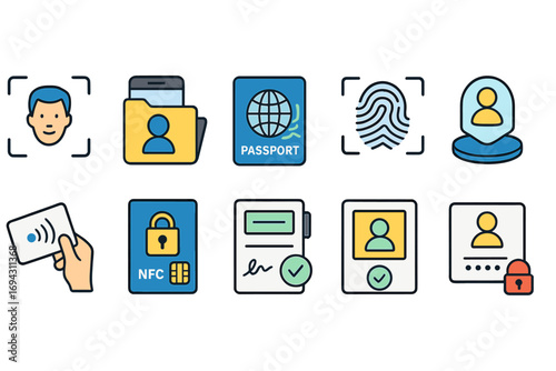 Security and identification icon set. privacy protection, safety icons flat style