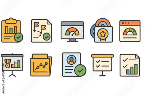 Business, analytics flat icon set. data, chart, graph visualization flat collection
