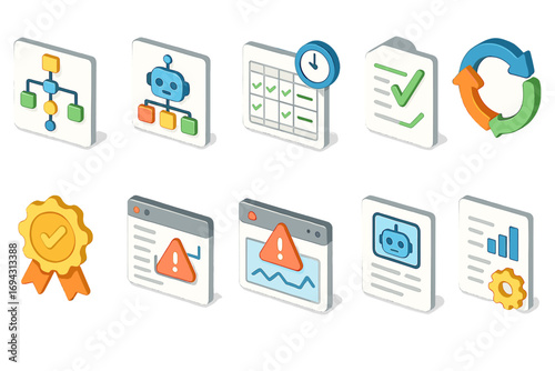 Business, automation flat icon set. workflow efficiency, task management icons collection
