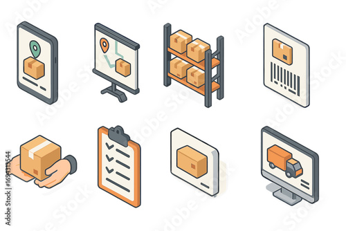 Delivery and logistics 3d icon set. shipping, packaging, distribution icons 3d collection