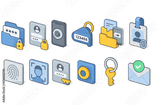 Security and privacy icon set. flat style for digital protection and safety
