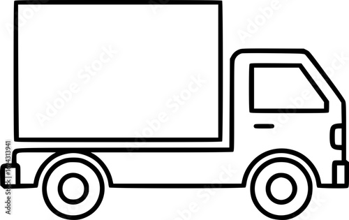 Minimal black line truck icon vector, outlined delivery vehicle graphic isolated on white for apps, web, and branding use.