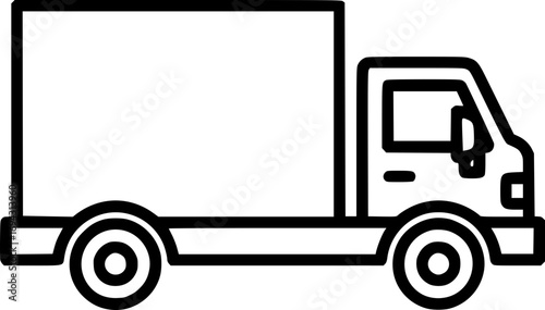 Minimal black line truck icon vector, outlined delivery vehicle graphic isolated on white for apps, web, and branding use.